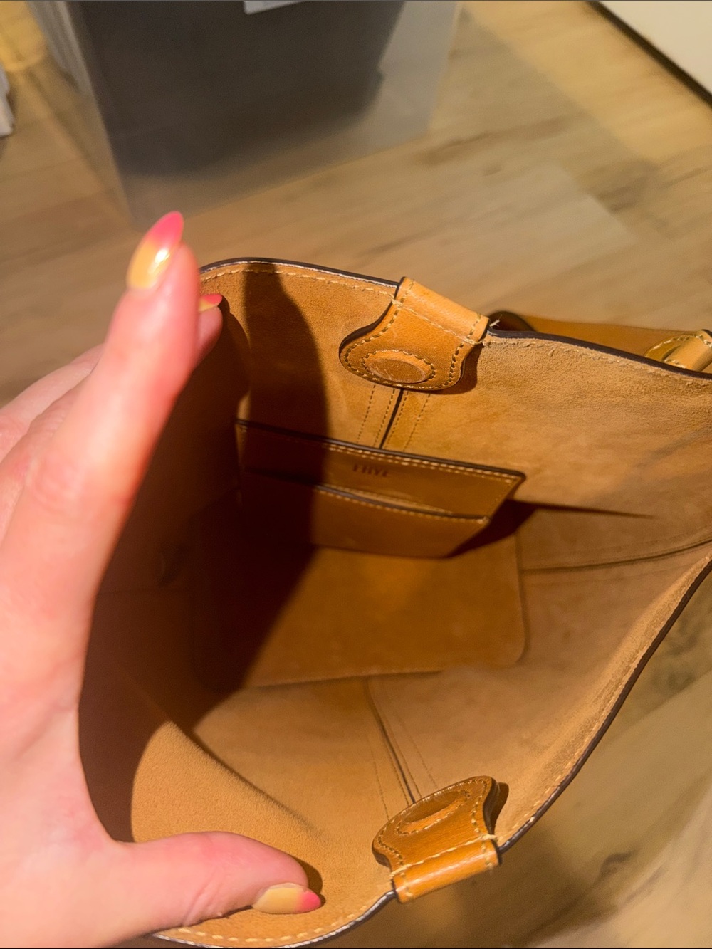 Frye Tan Leather Shoulder Bucket Bag - Picture 7 of 8
